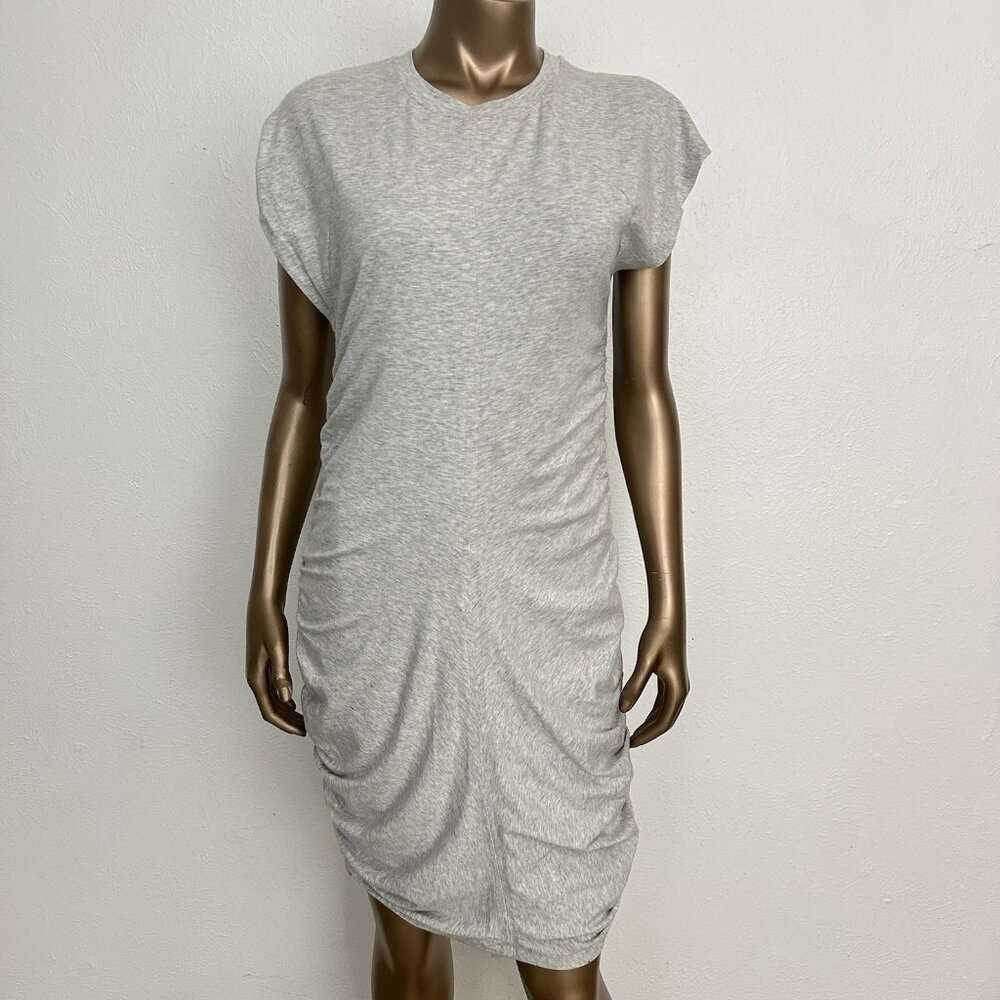 Athleta Dress Knee Length‎ Dress Ruched Bodycon Dress Cap Sleeve Dress Gray Sz M